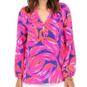 Lilly Pulitzer Elsa Top, Bomber Blue Plume Blume, size XL